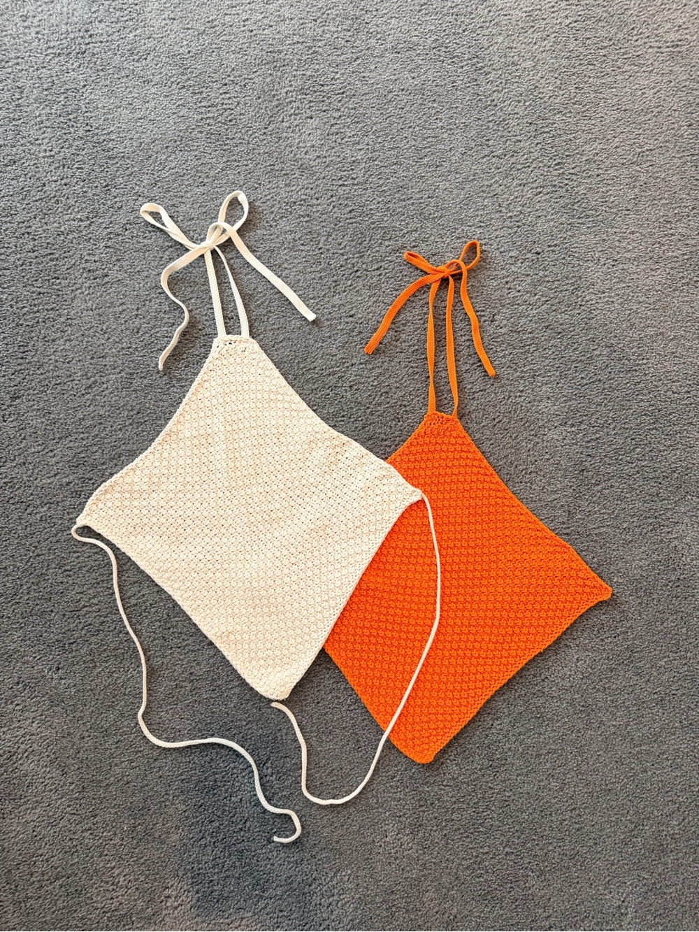 Stradivarius White + Orange Crochet Halter Top Open Back - Set of 2